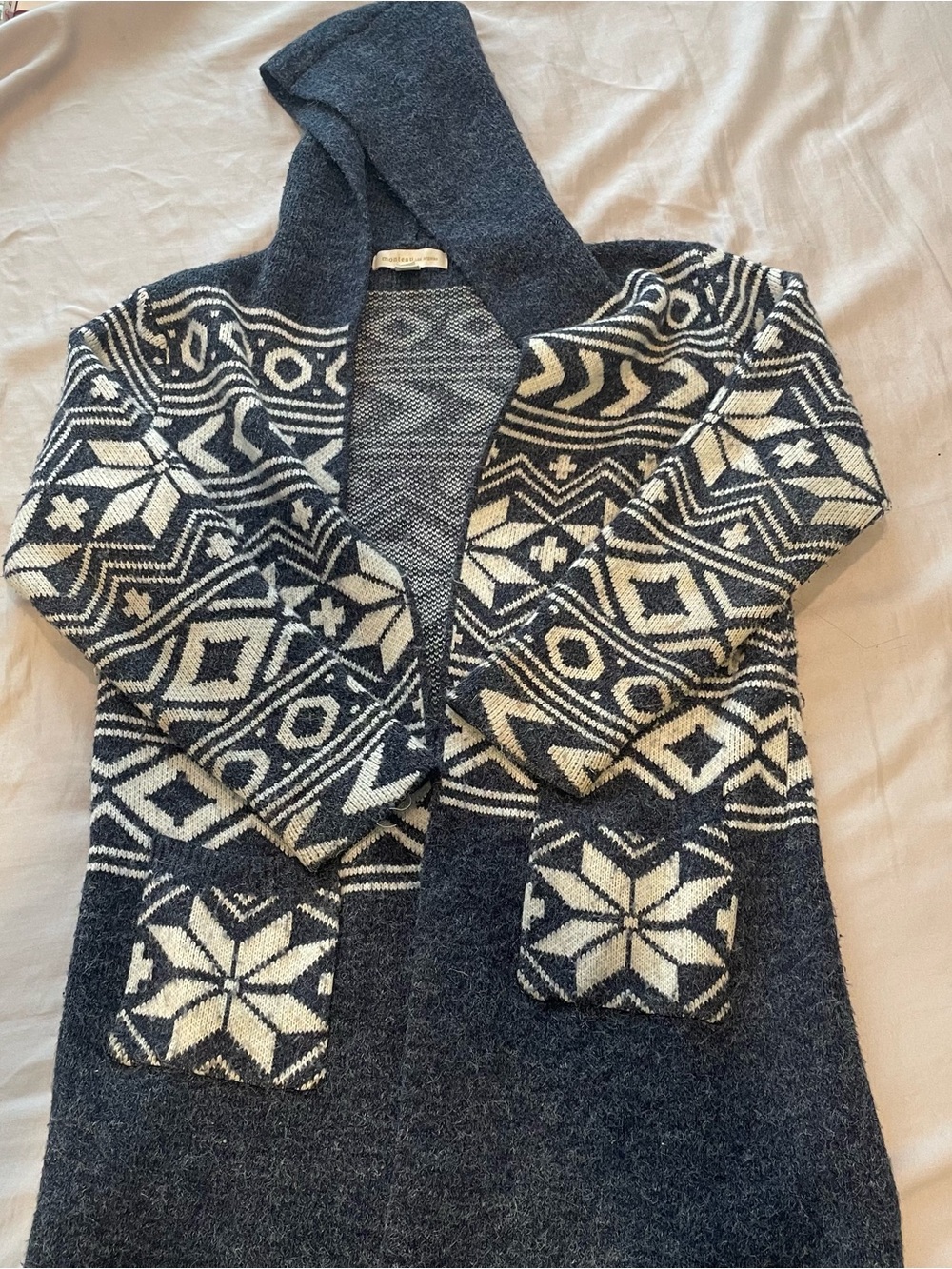 Monteau Hooded Nordic Knit Cardigan - Charcoal & Cream